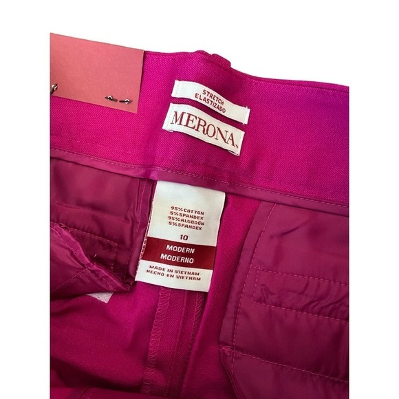 Merona Ankle Pant Women's Size 10 Fuschia Straight Leg High Rise Cotton Stretch - Picture 4 of 5